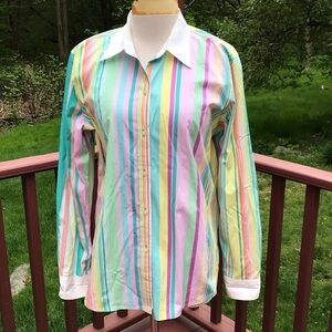 Lauren Ralph Lauren large striped cotton long sleeve button down shirt.